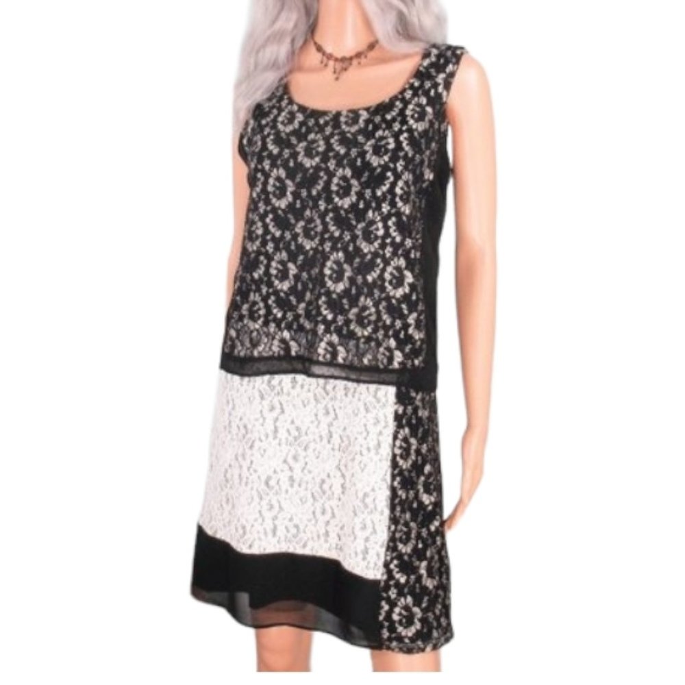 Style & Co. Sleeveless Shift Lace Color Block Dress Women's L